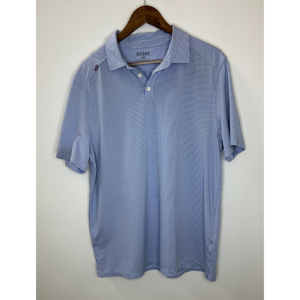 Rhone Commuter Blue Sport Polo Mens Size Large Micro Check Performance Shirt - Picture 8 of 8